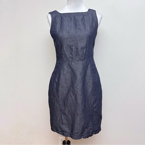 Allure Square Neck Ruffle Back Denim Chambray Mini Sheath Dress Women’s 8 - Picture 1 of 7